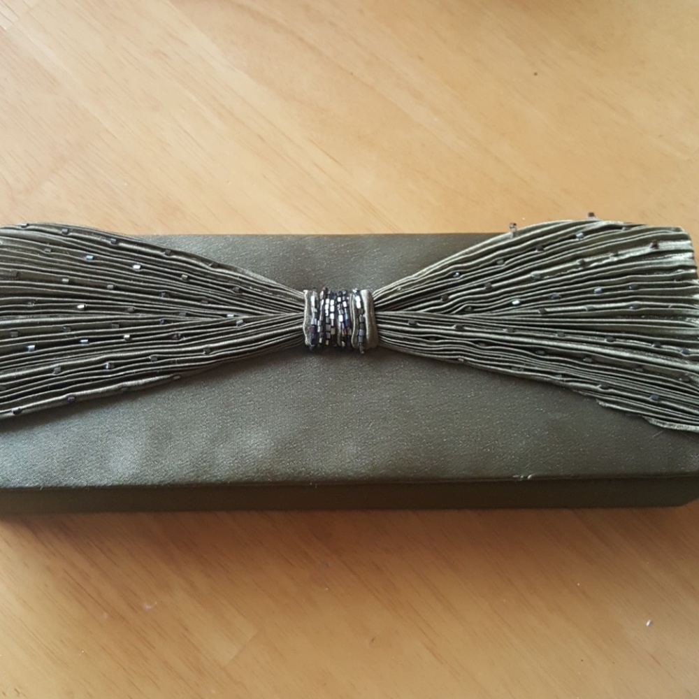 Olive green satin evening bag